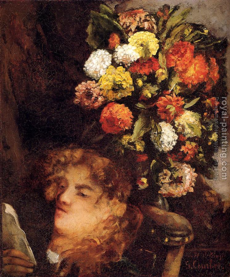 Gustave Courbet : Head Of A Woman With Flowers